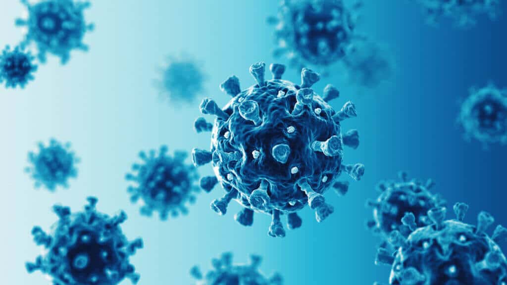 virus covid 19 sur fond bleu